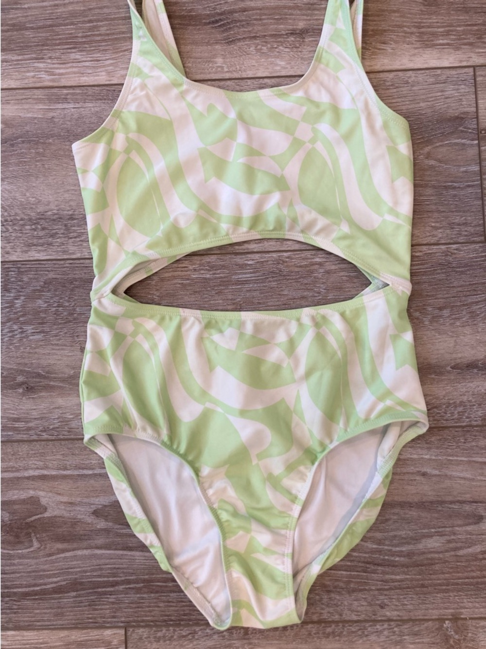 Old Navy Girls Cutout One-Piece Swimsuit in Light Green and White